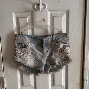 No Boundaries Light Blue Jean Shorts with Lace